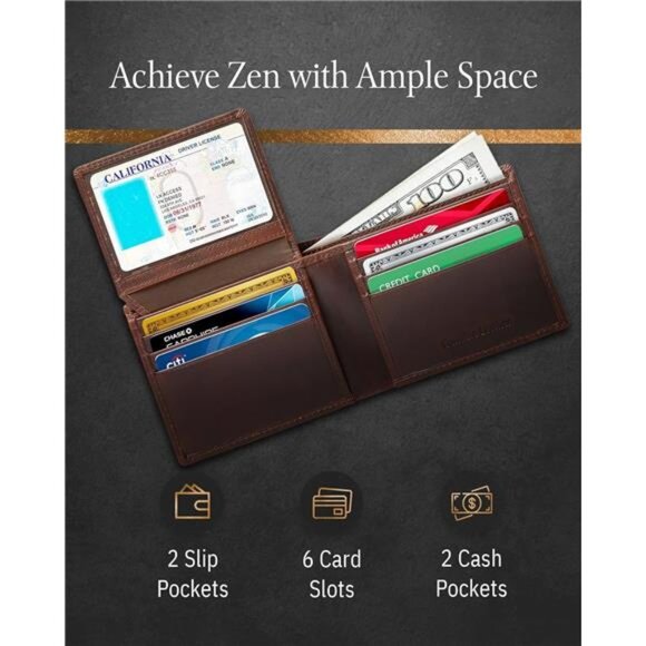 Slim Leather Bifold Wallets For Men - Minimalist Mens Wallet RFID Blocking - Picture 5 of 7